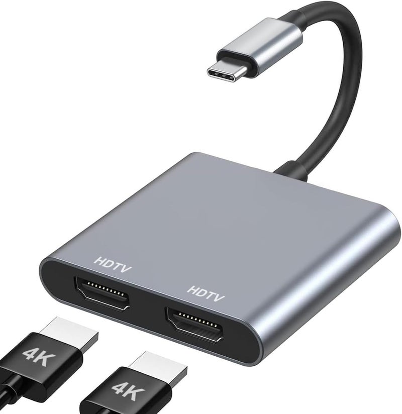 Luonanava محول USB C إلى HDMI مزدوج 4K@60Hz، موزع Type C إلى HDMI لشاشتين مزدوجتين، محور USB C إلى HDMI مزدوج لعرض موسع لجهاز MacBook Air/Pro، Dell XPS، HP، Surface، Chromebook - Image 1